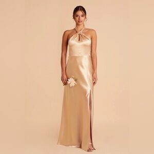 Birdy Grey Monica Shiny Satin Dress Gold Size L Bridesmaid Wedding Formal